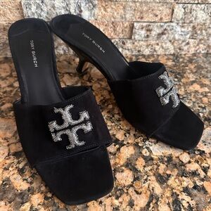 Tory Burch Women's Eleanor Black Pavé Kitten Heel Sandals